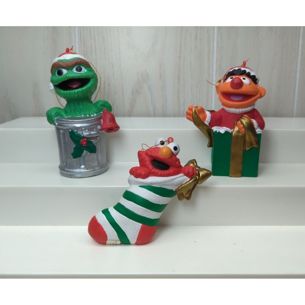 Sesame Street Elmo Stocking Ernie gift Oscar Can Christmas Tree Ornament Lot 3
